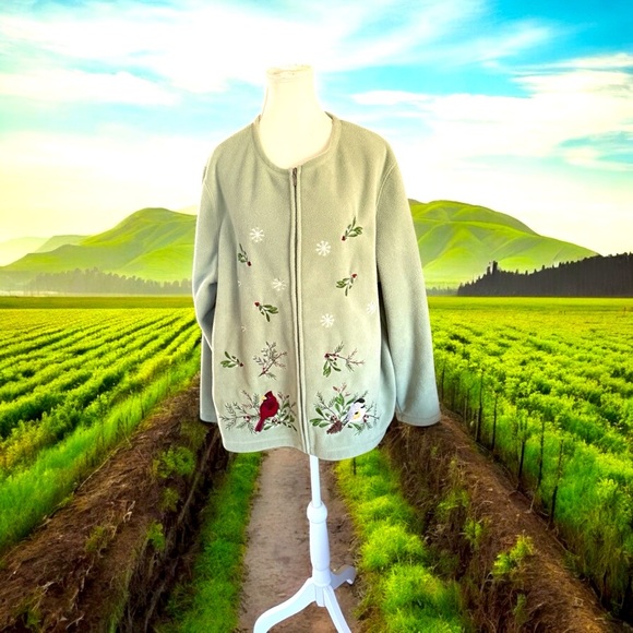 CROFT & BARROW Zip Up Fleece Embroidered Jacket Size 1X - Picture 1 of 9